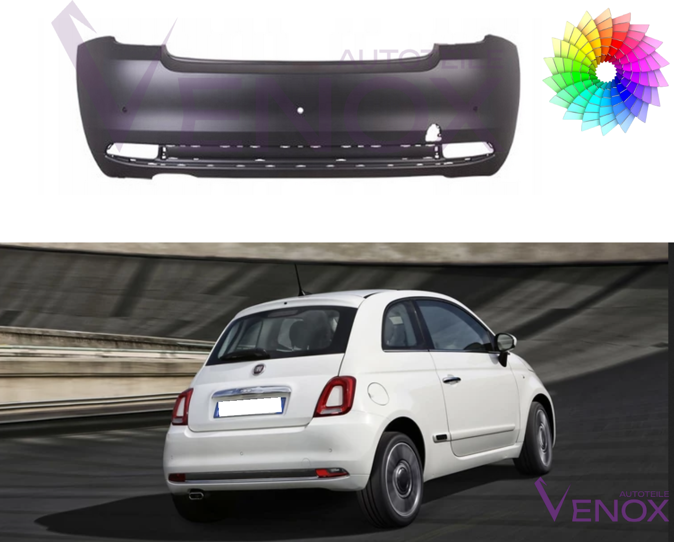 Zderzak Tył Fiat 500 (312) Od 15 PDC Każdy Kolor - obrazek 2