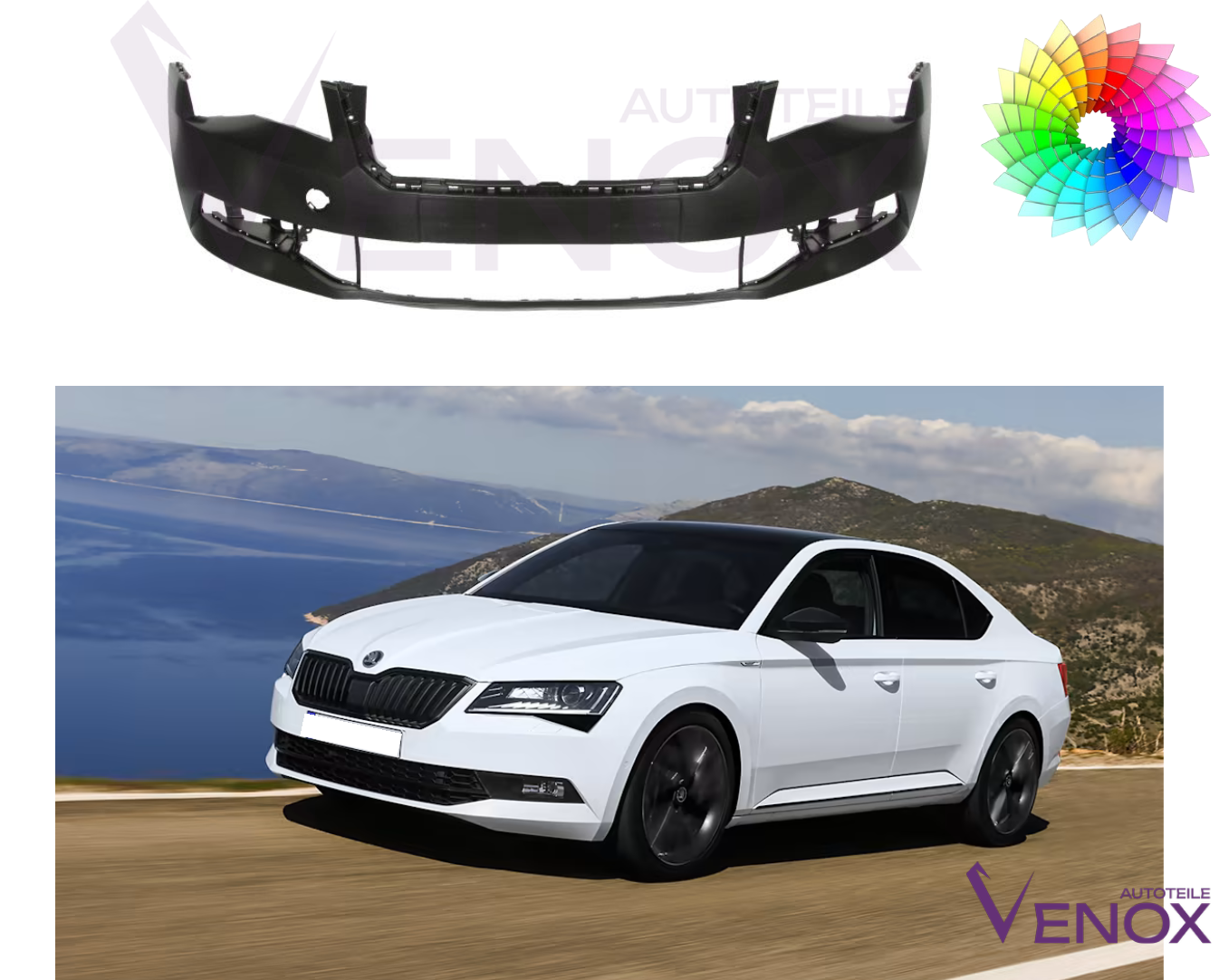 Zderzak Przód Skoda SuperB 3V Ab 2015 SR 4-6 PDC Każdy Kolor - obrazek 2
