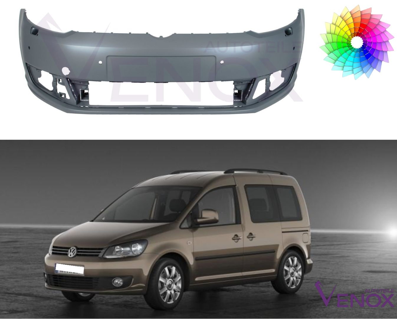 Zderzak Przód VW Caddy 10-15 SR 6 PDC Każdy Kolor - obrazek 2