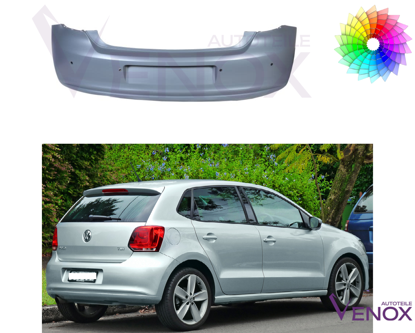 Zderzak Tył VW Polo 6R 2009-2014 PDC Każdy Kolor - obrazek 2