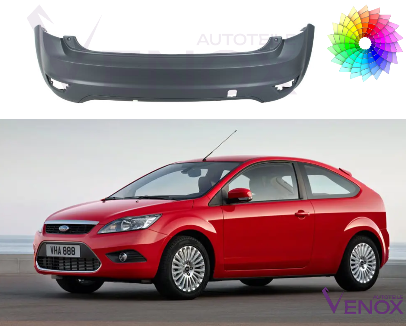 Zderzak Tył Ford Focus Mk2 2008-2010 HatchBack Każdy Kolor - obrazek 2