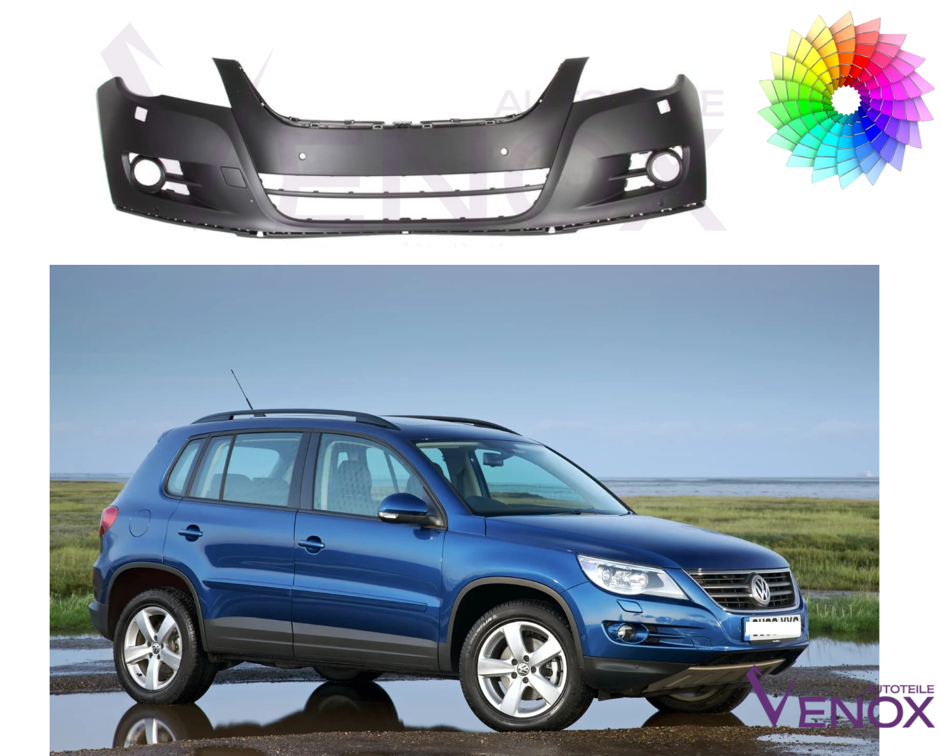 Zderzak Przód VW Tiguan 2007-2011 2xPDC SR Każdy Kolor - obrazek 2