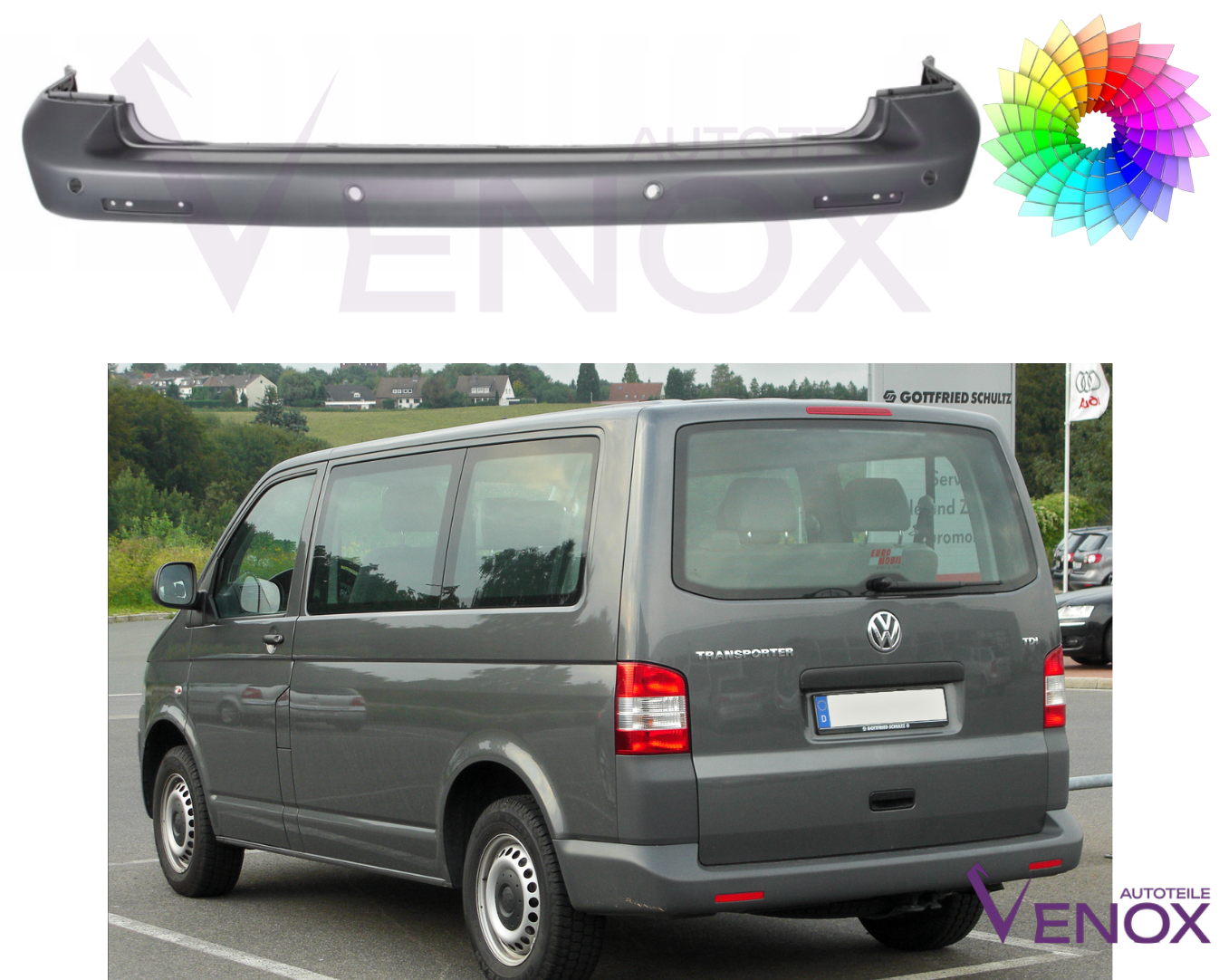 Zderzak Tył VW T5 CARAVELLE MULTIVAN 2003-2009 PDC Każdy Kolor - obrazek 2