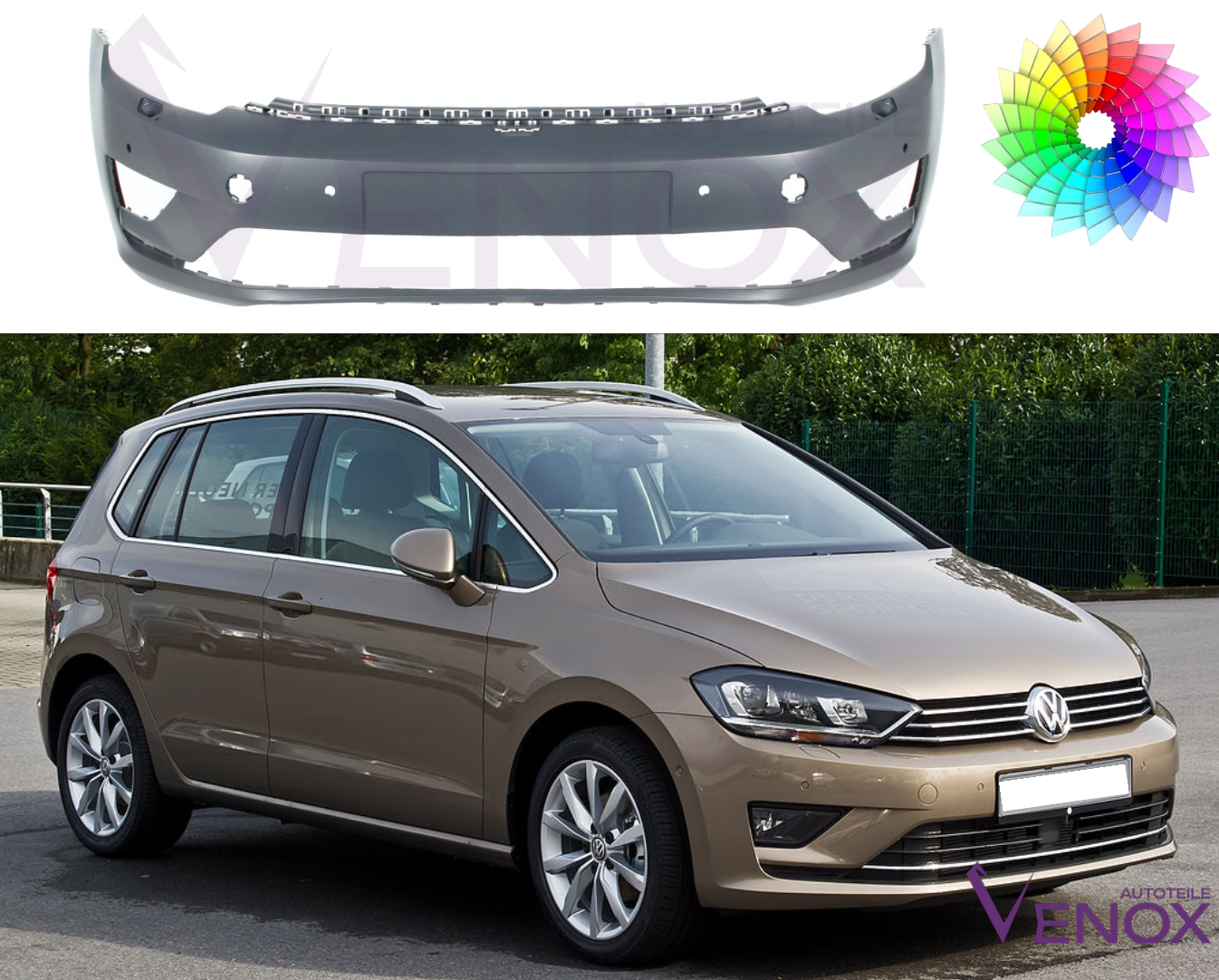 Zderzak Przód Vw Golf Sportsvan 2014 PDC SR Każdy Kolor - obrazek 2