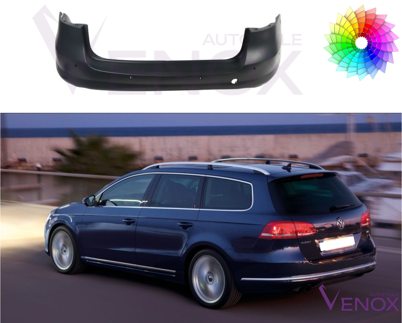 Zderzak Tył Vw Passat B7 2010-2015 PDC Każdy Kolor - obrazek 2