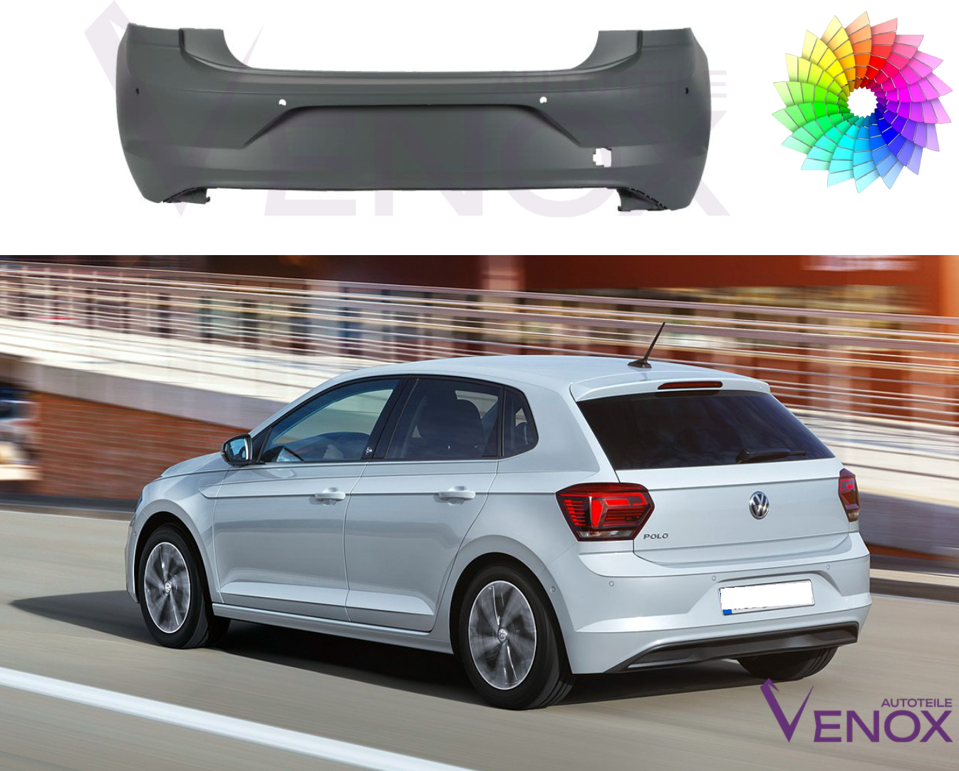 Zderzak Tył Vw Polo Od 2017 4xPDC Każdy Kolor - obrazek 2