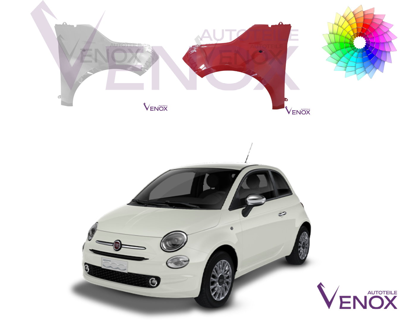 Błotnik Lewy Fiat 500 (312) 2007-2020 Każdy Kolor - obrazek 2
