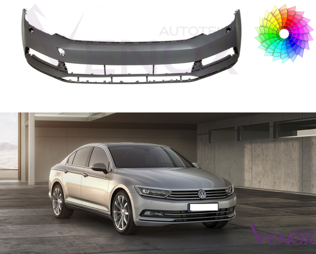 Zderzak Przód VW Passat B8 Od 2014 SR 4xPDC Każdy Kolor - obrazek 2
