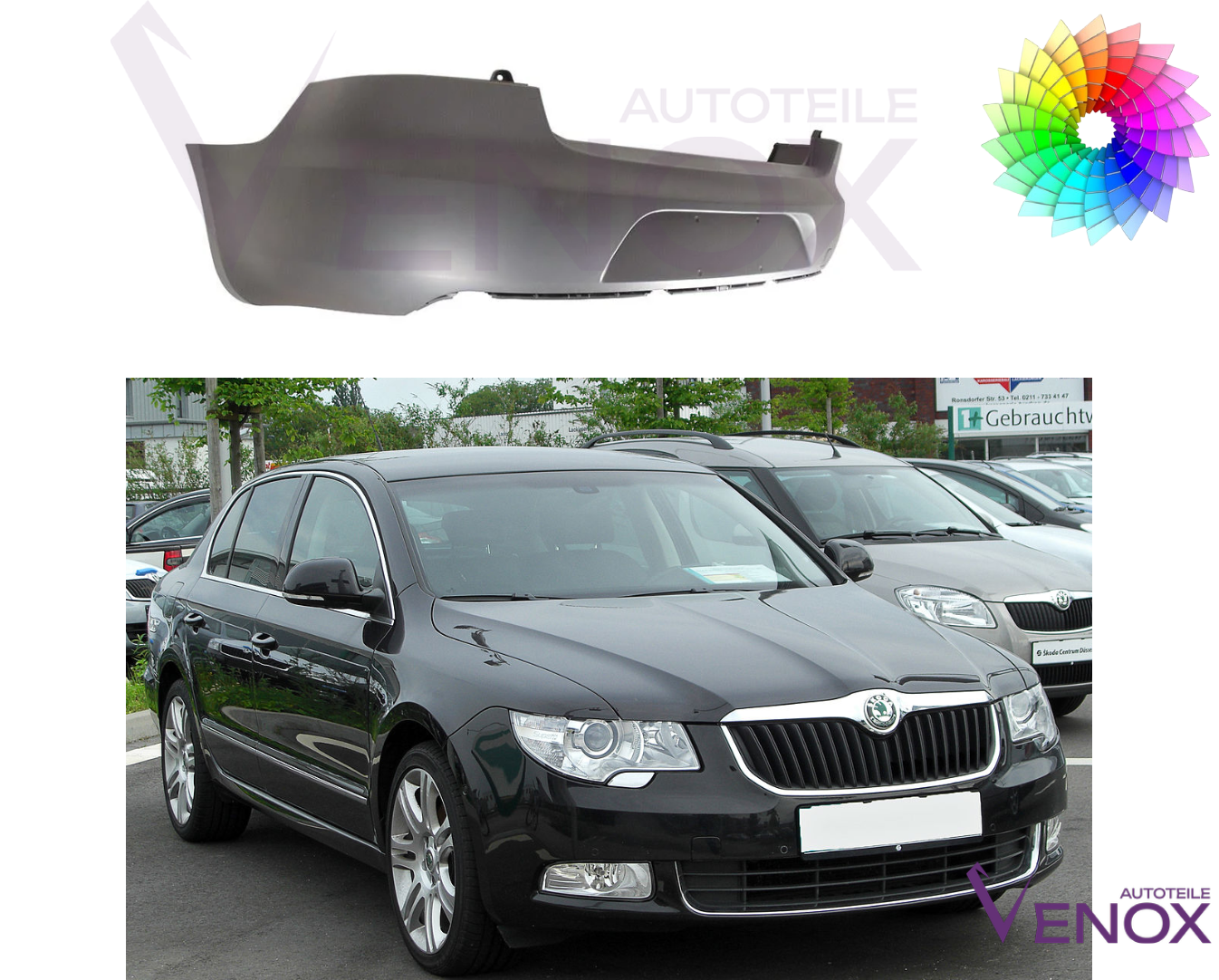 Zderzak Tył Skoda SuperB 08-13 PDC+- Każdy Kolor - obrazek 2