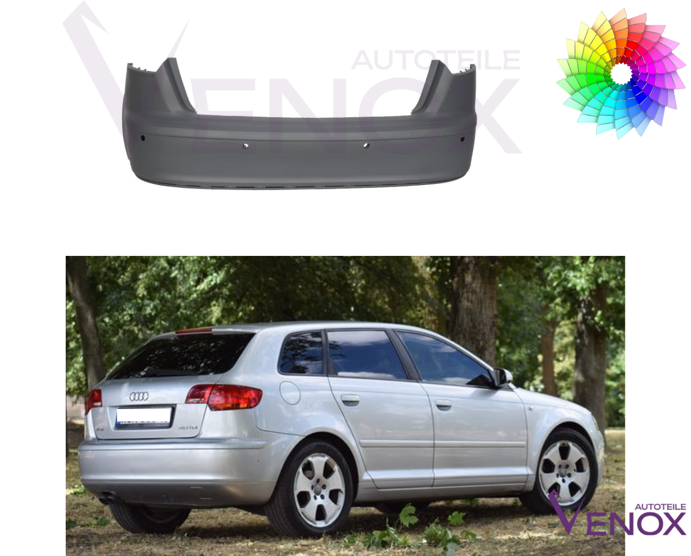 Zderzak Tył Audi A3 8P 04-08 PDC SportBack Każdy Kolor - obrazek 2